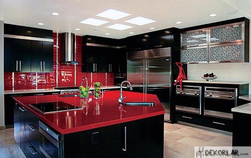 dekorasyon-modelleri, kırmızı mutfak dekorasyon
